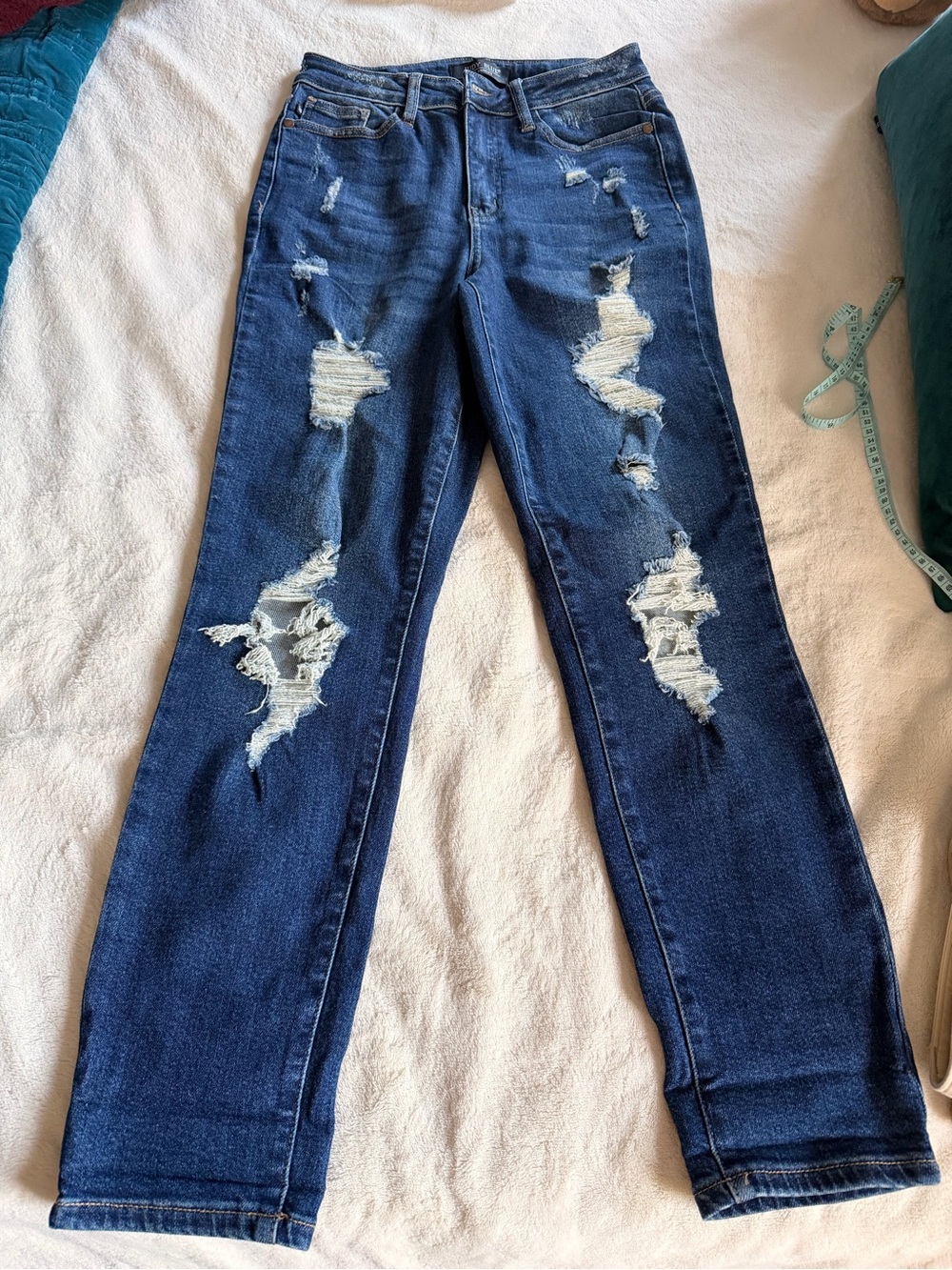 Judy Blue Dark Blue Distressed Women’s Jeans - Boyfriend Fit Classic Denim